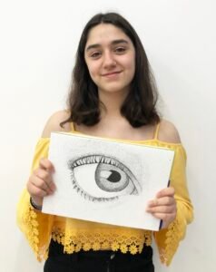 Dibujo de un ojo en Técnica de Puntillismo