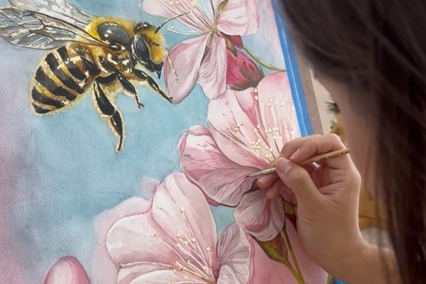 Pintando flores en acuarela